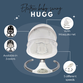 The Hugg is a luxurious electric baby swing that has 5 different swing speeds so your little one can relax ☁️⁣⁣
⁣⁣
☑️ 5 swing speeds⁣
☑️ Timer: 8, 15 or 30 minutes⁣
☑️ Mosquito net with toys⁣
☑️ Plays several tunes⁣
☑️ Play your own music via bluetooth⁣
☑️ Remote control or control on the panel⁣
☑️ Suitable up to 9 kgs⁣
☑️ Includes adapter
