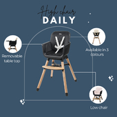 The Daily is a modern and practical 2-in-1 high chair that grows along with the child. ✨⁣
⁣
☑️ 2-in-1 chair: can also be used as a low chair⁣
☑️ 5-points safety harness⁣
☑️ Detachable double tray⁣
☑️ PU seat cover⁣
☑️ Legs and footrest made from beech wood⁣
☑️ Max. weight is 20 kg⁣
☑️ High chair can be used from 6 to 36 months⁣
⁣
⁣
⁣
#dingbaby #highchair #babyhighchair #babyproducts #dinnertime #woodenhighchair